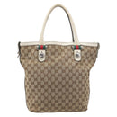 GUCCI GG Canvas Web Sherry Line Tote Bag Beige Silver 232970 Auth 209693-2