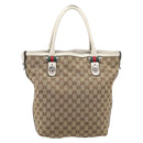 GUCCI GG Canvas Web Sherry Line Tote Bag Beige Silver 232970 Auth 209693-3
