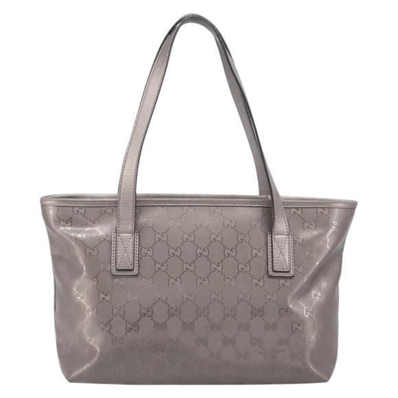 GUCCI GG Implementation Tote Bag PVC Leather Silver 211138 Auth 209695