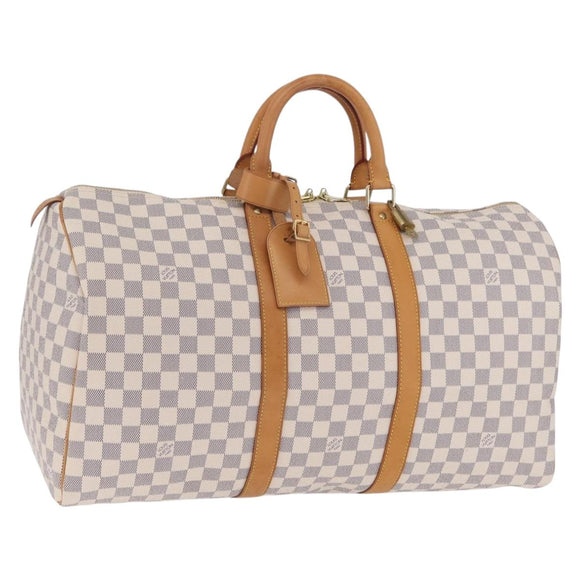 LOUIS VUITTON Damier Azur Keepall 50 Boston Bag N41430 LV Auth 209705V