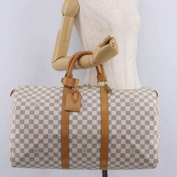 LOUIS VUITTON Damier Azur Keepall 50 Boston Bag N41430 LV Auth 209705V