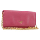 PRADA Chain Shoulder Wallet Leather Pink Gold Tone Auth 209725A-1