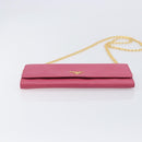PRADA Chain Shoulder Wallet Leather Pink Gold Tone Auth 209725A-10