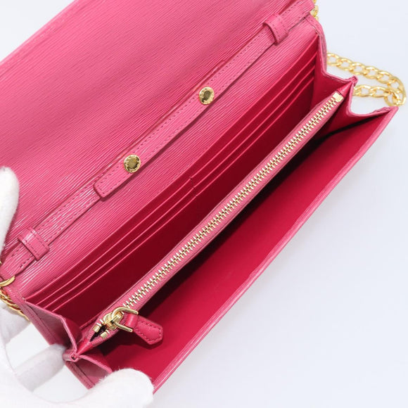 PRADA Chain Shoulder Wallet Leather Pink Gold Tone Auth 209725A
