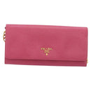 PRADA Chain Shoulder Wallet Leather Pink Gold Tone Auth 209725A-2