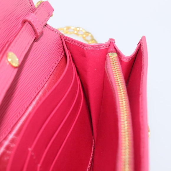 PRADA Chain Shoulder Wallet Leather Pink Gold Tone Auth 209725A