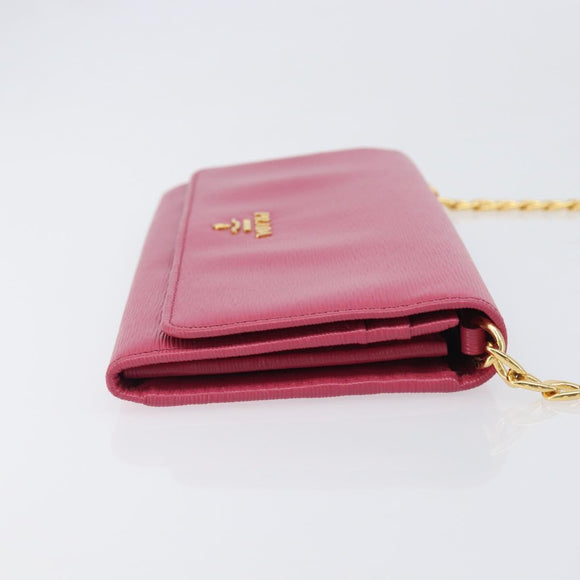 PRADA Chain Shoulder Wallet Leather Pink Gold Tone Auth 209725A