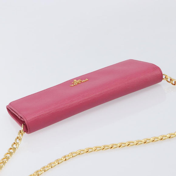 PRADA Chain Shoulder Wallet Leather Pink Gold Tone Auth 209725A