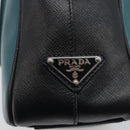PRADA Hand Bag Saffiano leather Black Emerald Green Auth 209730A-18