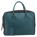 PRADA Hand Bag Saffiano leather Black Emerald Green Auth 209730A-13