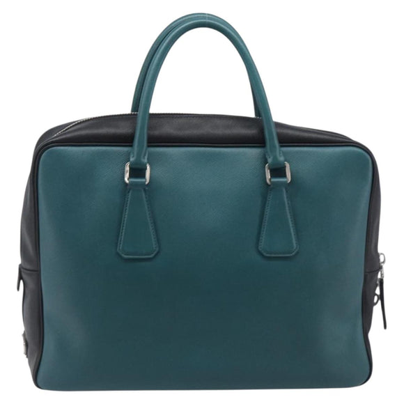 PRADA Hand Bag Saffiano leather Black Emerald Green Auth 209730A