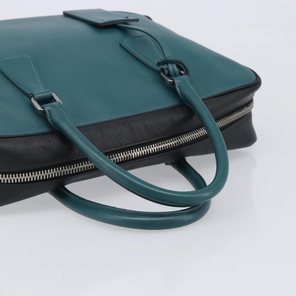 PRADA Hand Bag Saffiano leather Black Emerald Green Auth 209730A