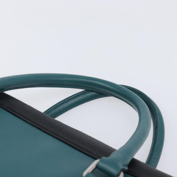 PRADA Hand Bag Saffiano leather Black Emerald Green Auth 209730A