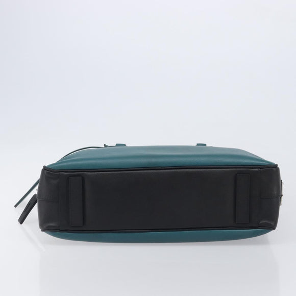 PRADA Hand Bag Saffiano leather Black Emerald Green Auth 209730A