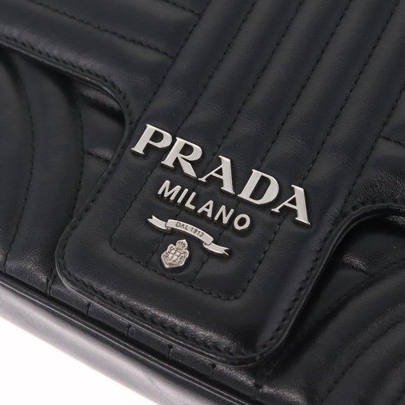 PRADA Chain Shoulder Bag Leather Black Silver Auth 209734V