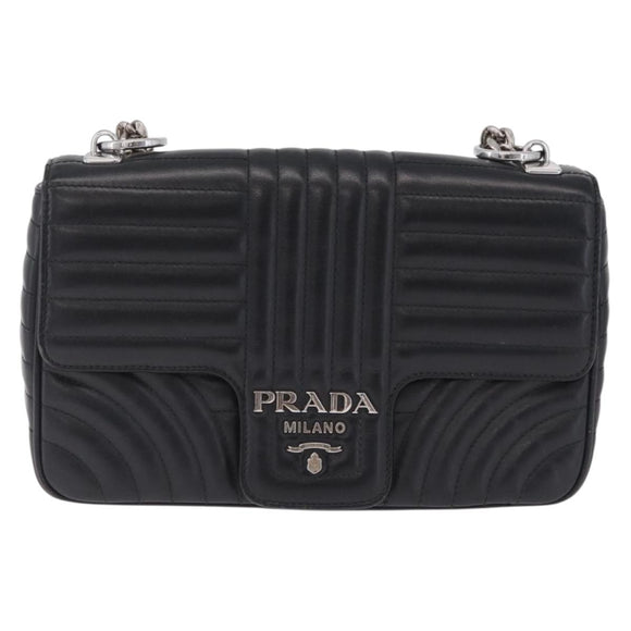 PRADA Chain Shoulder Bag Leather Black Silver Auth 209734V