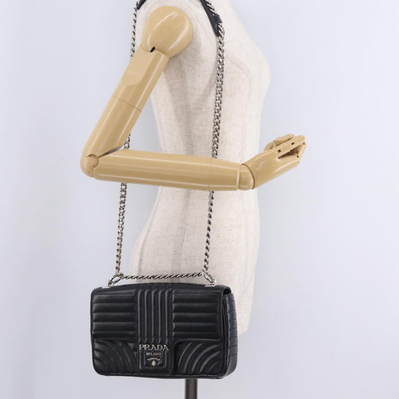 PRADA Chain Shoulder Bag Leather Black Silver Auth 209734V