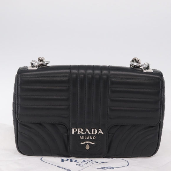 PRADA Chain Shoulder Bag Leather Black Silver Auth 209734V