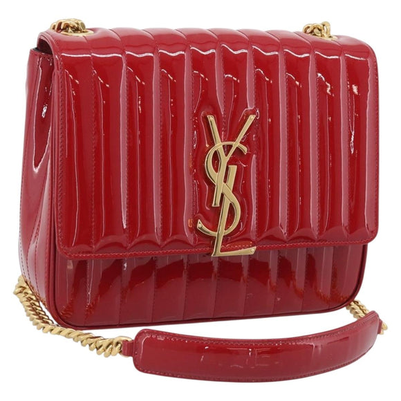 Saint Laurent Chain Shoulder Bag Patent Red Gold Tone 532595 Auth 209736M