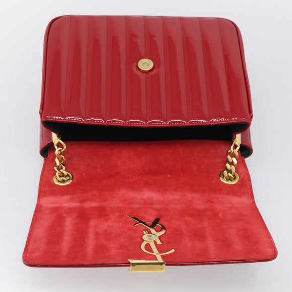 Saint Laurent Chain Shoulder Bag Patent Red Gold Tone 532595 Auth 209736M