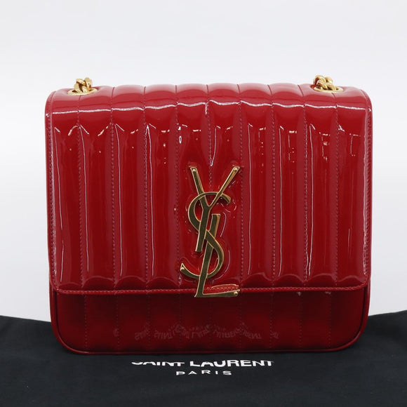 Saint Laurent Chain Shoulder Bag Patent Red Gold Tone 532595 Auth 209736M