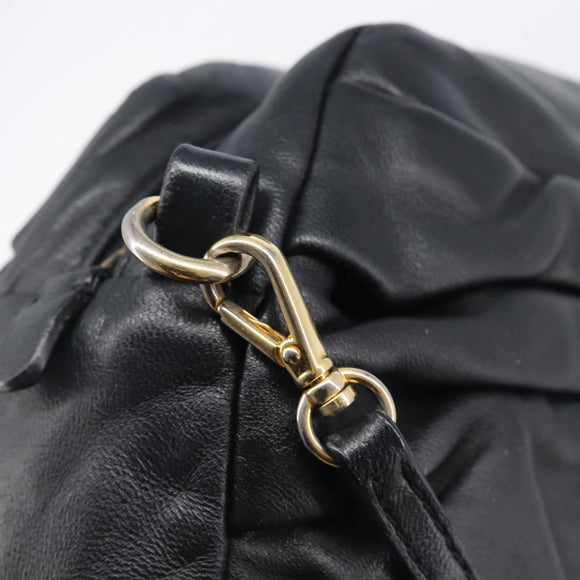 Miu Miu Shoulder Bag Leather Black Gold Tone Auth 209743A