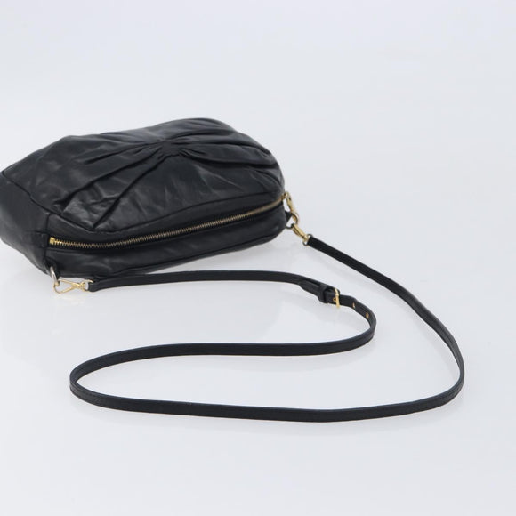 Miu Miu Shoulder Bag Leather Black Gold Tone Auth 209743A