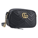 GUCCI GG Marmont Shoulder Bag Leather Black Gold Tone 447632 Auth 209745V-1