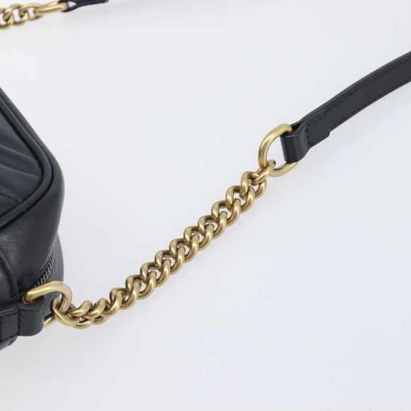 GUCCI GG Marmont Shoulder Bag Leather Black Gold Tone 447632 Auth 209745V