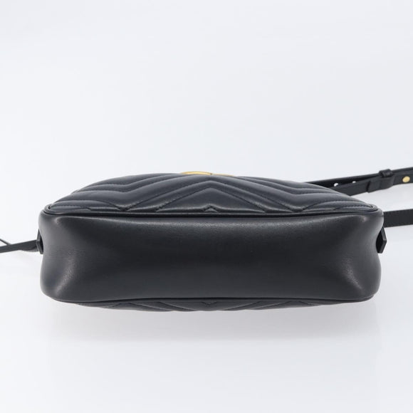 GUCCI GG Marmont Shoulder Bag Leather Black Gold Tone 447632 Auth 209745V