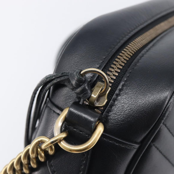 GUCCI GG Marmont Shoulder Bag Leather Black Gold Tone 447632 Auth 209745V