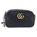 GUCCI GG Marmont Shoulder Bag Leather Black Gold Tone 447632 Auth 209745V-2