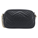 GUCCI GG Marmont Shoulder Bag Leather Black Gold Tone 447632 Auth 209745V-3