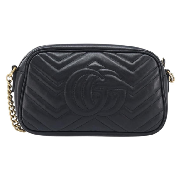 GUCCI GG Marmont Shoulder Bag Leather Black Gold Tone 447632 Auth 209745V