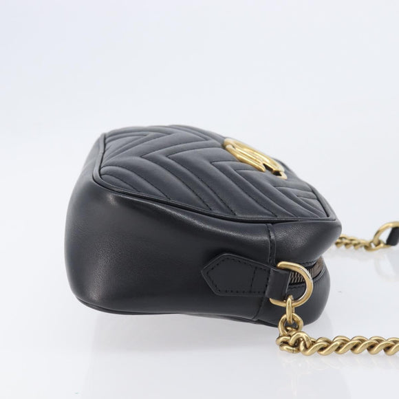 GUCCI GG Marmont Shoulder Bag Leather Black Gold Tone 447632 Auth 209745V