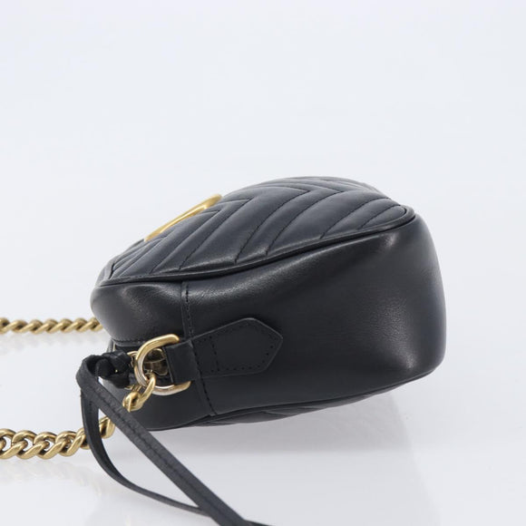 GUCCI GG Marmont Shoulder Bag Leather Black Gold Tone 447632 Auth 209745V