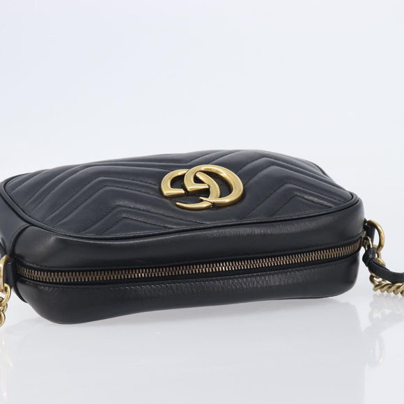 GUCCI GG Marmont Shoulder Bag Leather Black Gold Tone 447632 Auth 209745V