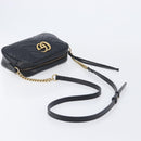 GUCCI GG Marmont Shoulder Bag Leather Black Gold Tone 447632 Auth 209745V-7