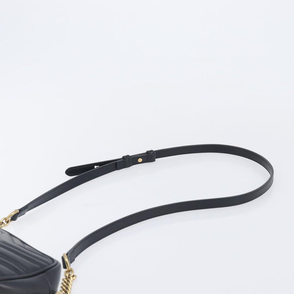 GUCCI GG Marmont Shoulder Bag Leather Black Gold Tone 447632 Auth 209745V
