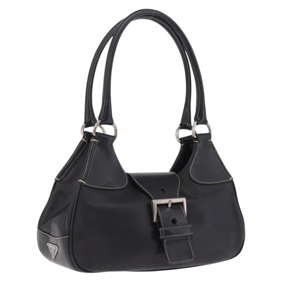 PRADA Shoulder Bag Leather Black Silver Auth 209747V