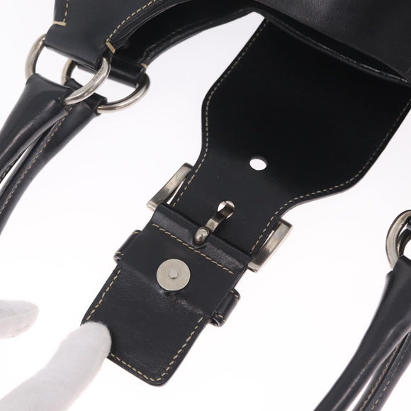 PRADA Shoulder Bag Leather Black Silver Auth 209747V