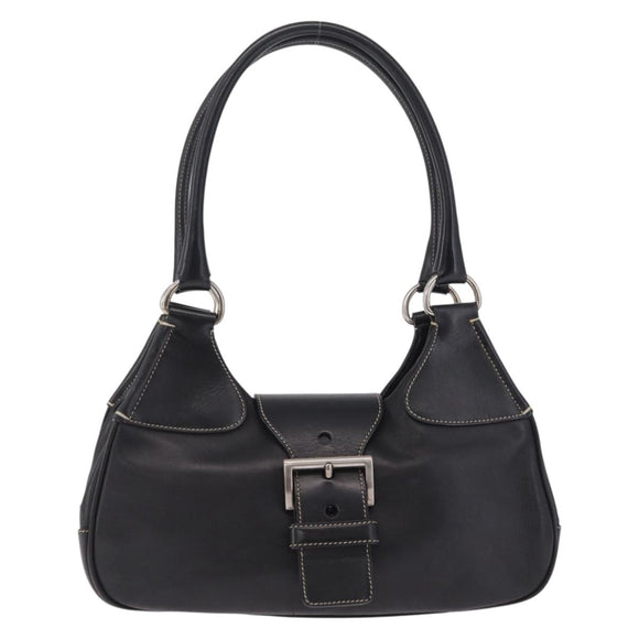 PRADA Shoulder Bag Leather Black Silver Auth 209747V