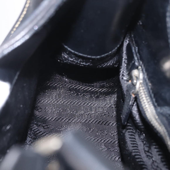 PRADA Shoulder Bag Leather Black Silver Auth 209747V