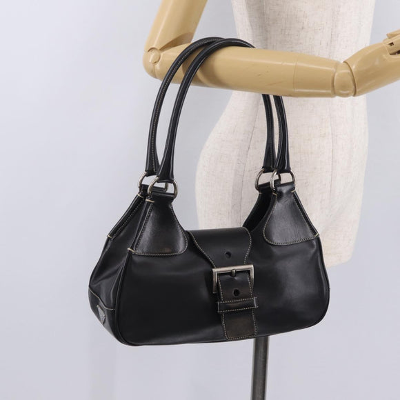 PRADA Shoulder Bag Leather Black Silver Auth 209747V