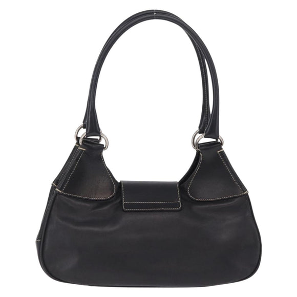 PRADA Shoulder Bag Leather Black Silver Auth 209747V