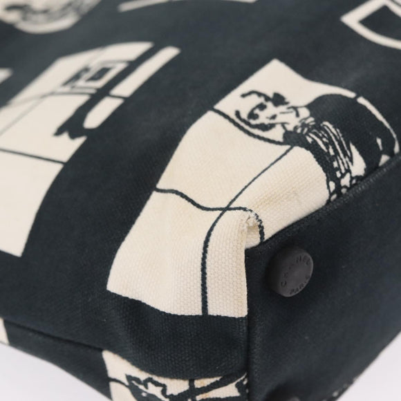 CHANEL Window Line Tote Bag Canvas Ivory Black CC Auth 209756A