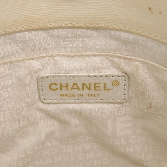 CHANEL Window Line Tote Bag Canvas Ivory Black CC Auth 209756A