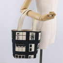 CHANEL Window Line Tote Bag Canvas Ivory Black CC Auth 209756A-23