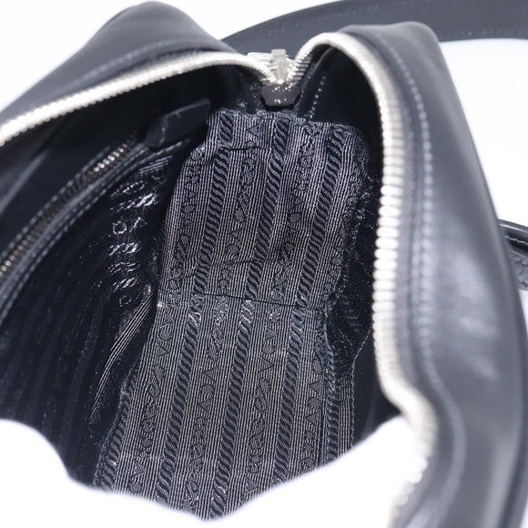 PRADA Shoulder Bag Leather Black Silver Auth 209770M