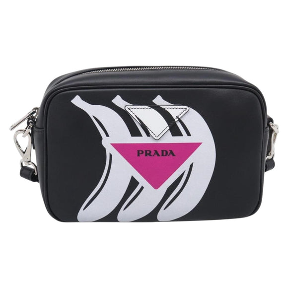 PRADA Shoulder Bag Leather Black Silver Auth 209770M